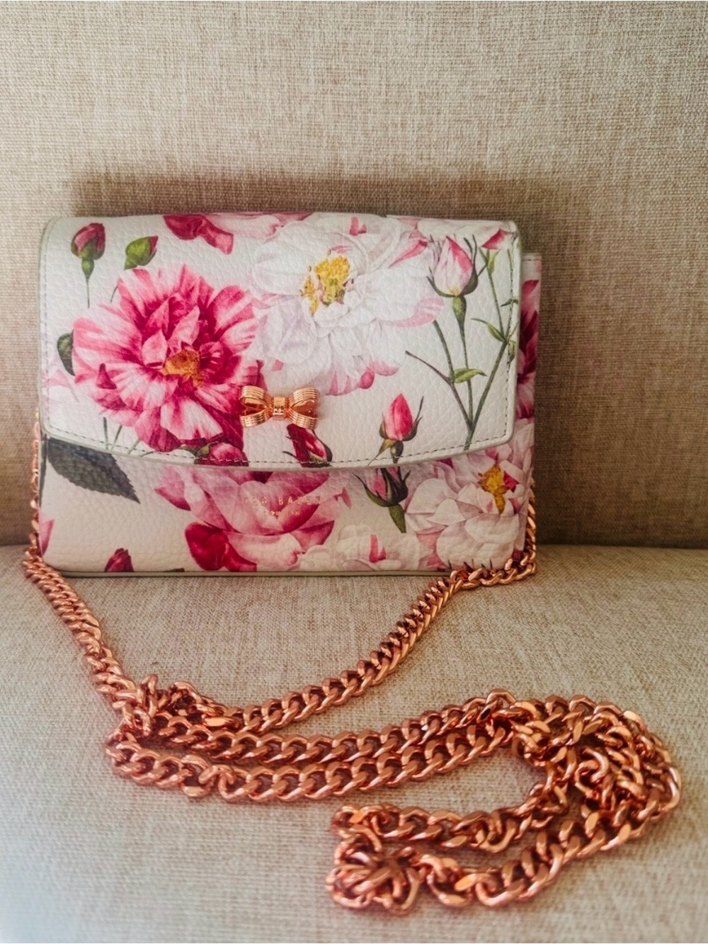 Ted Baker Floral Pink Crossbody Bag with Rose Gold Chain Fairy Core